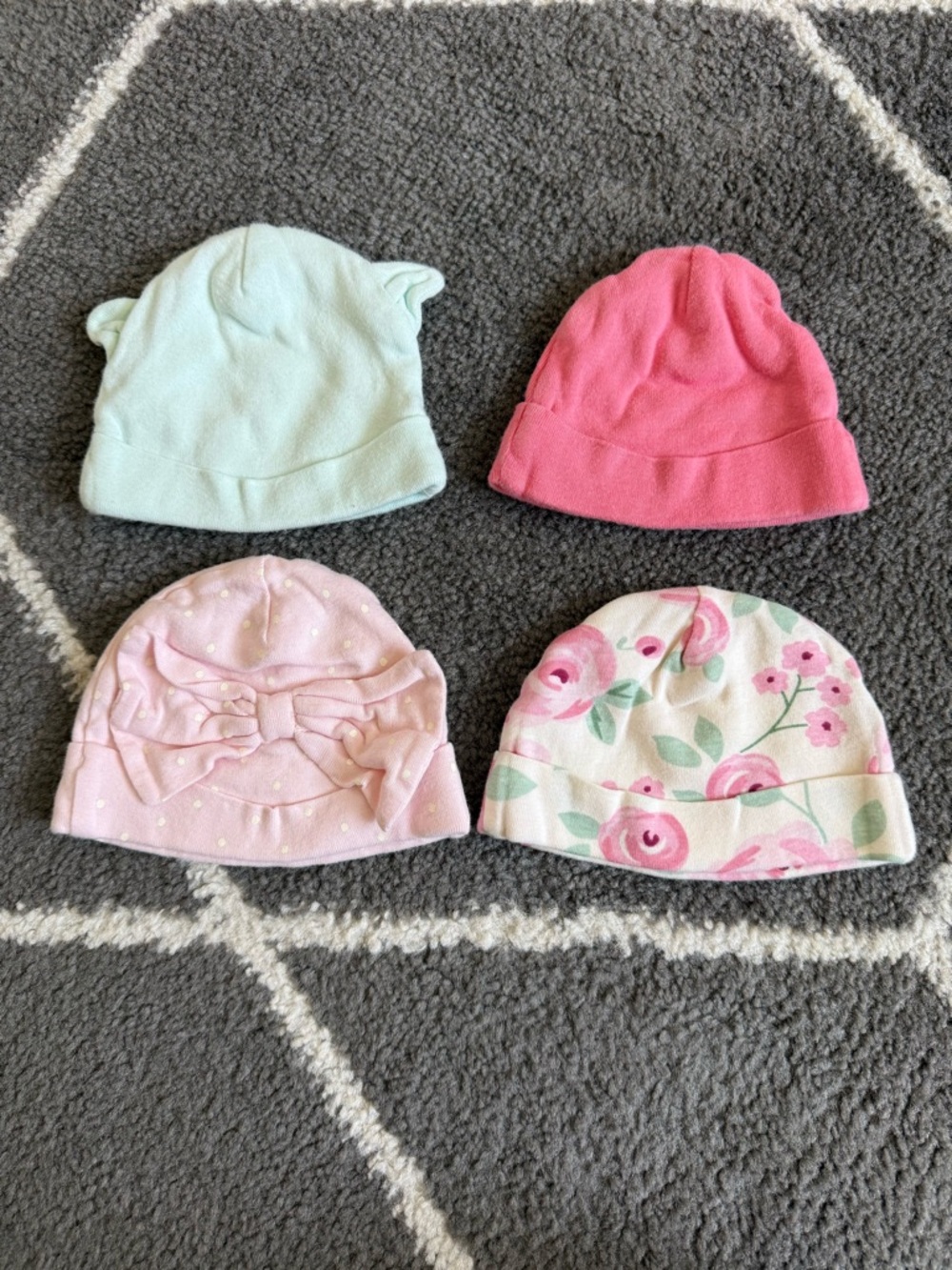 100% Cotton Baby Girls Soft Knit Beanie Hat - Pink, Light Pink, Floral, Mint